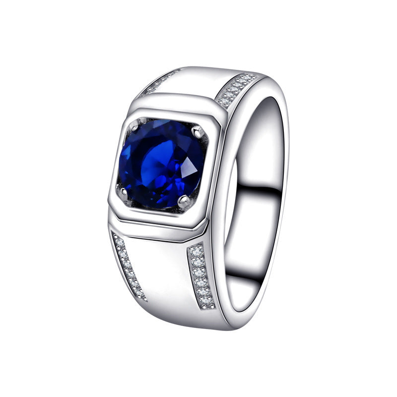 S925 Sterling Silver Fashionable All-match High-grade Blue Gemstone Women's Ring