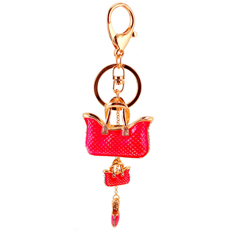 Creative Cute Ladies Bag Rhinestone Handbag Key Chain Metal Pendant